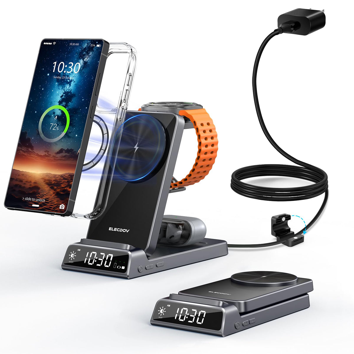 Magnetic Wireless Charger for Samsung, 3 in 1 Mag Safe Charging Station for Samsung Galaxy Z Fold/Flip 7/S25 Ultra/S24, Foldable Charger for Samsung