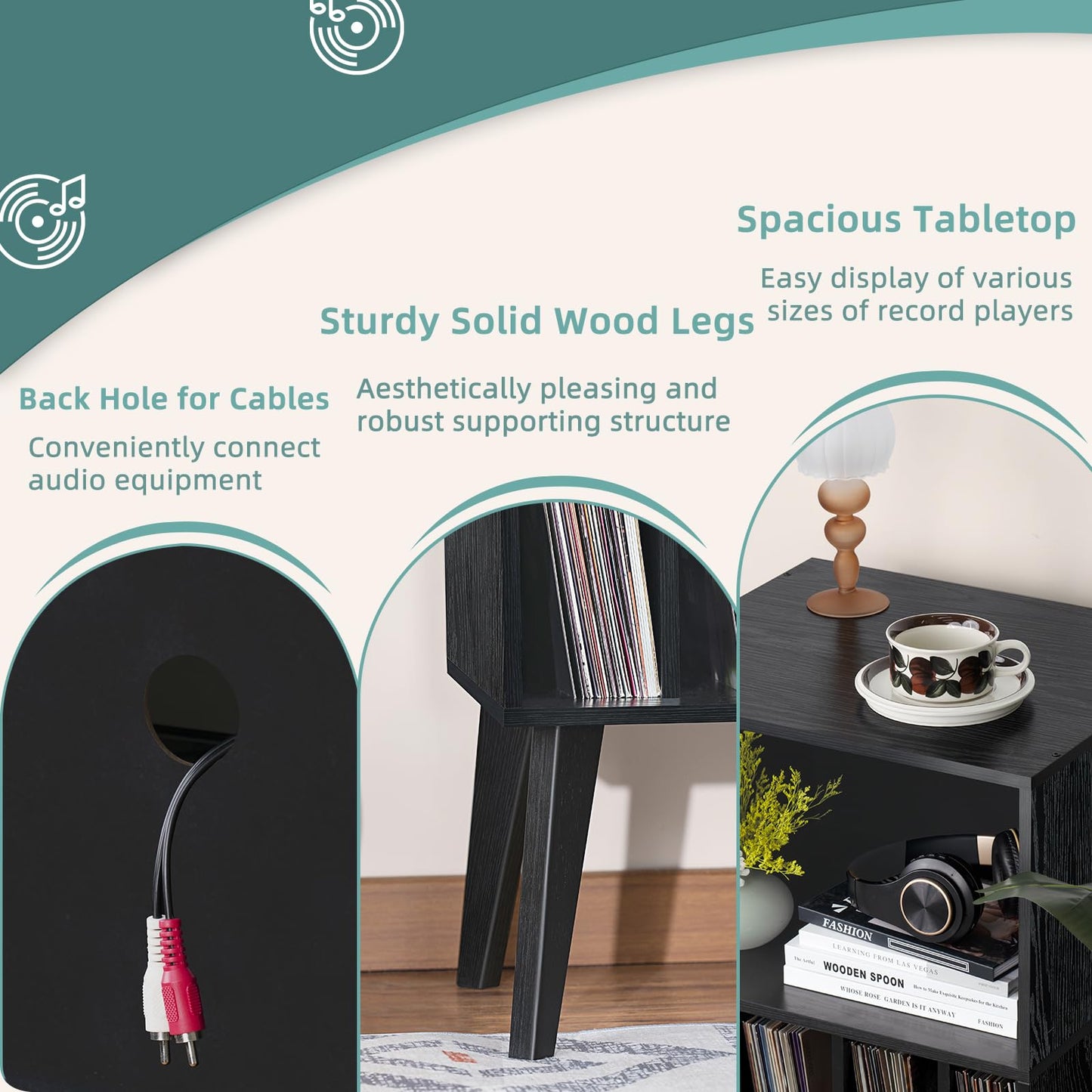 LELELINKY Record Player Stand, Turntable Stand Hold Up To 160 Albums,Black