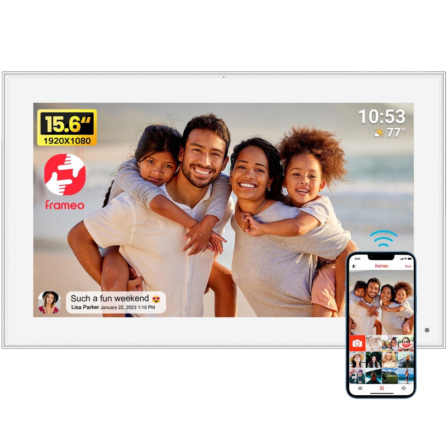 15.6? FRAMEO Digital Photo Frame WiFi Digital Picture Frame with 32GB Storage 1920x1080FHD IPS Touch Screen Share photos & videos remotely via the