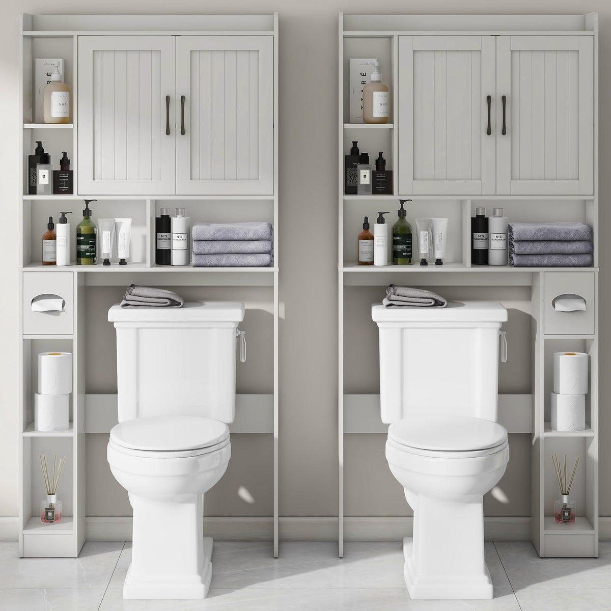BonVache Over the Toilet Storage Cabinet, Farmhouse Rack with Barn Door