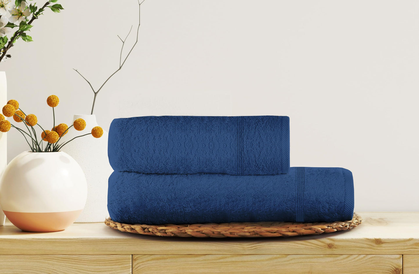zer0bed, Blue Bath Towels, Set of 2 Bath Towels, Face Towel, Bidet Towel, Plain Colour, Blue, 100% Cotton, Set of 2