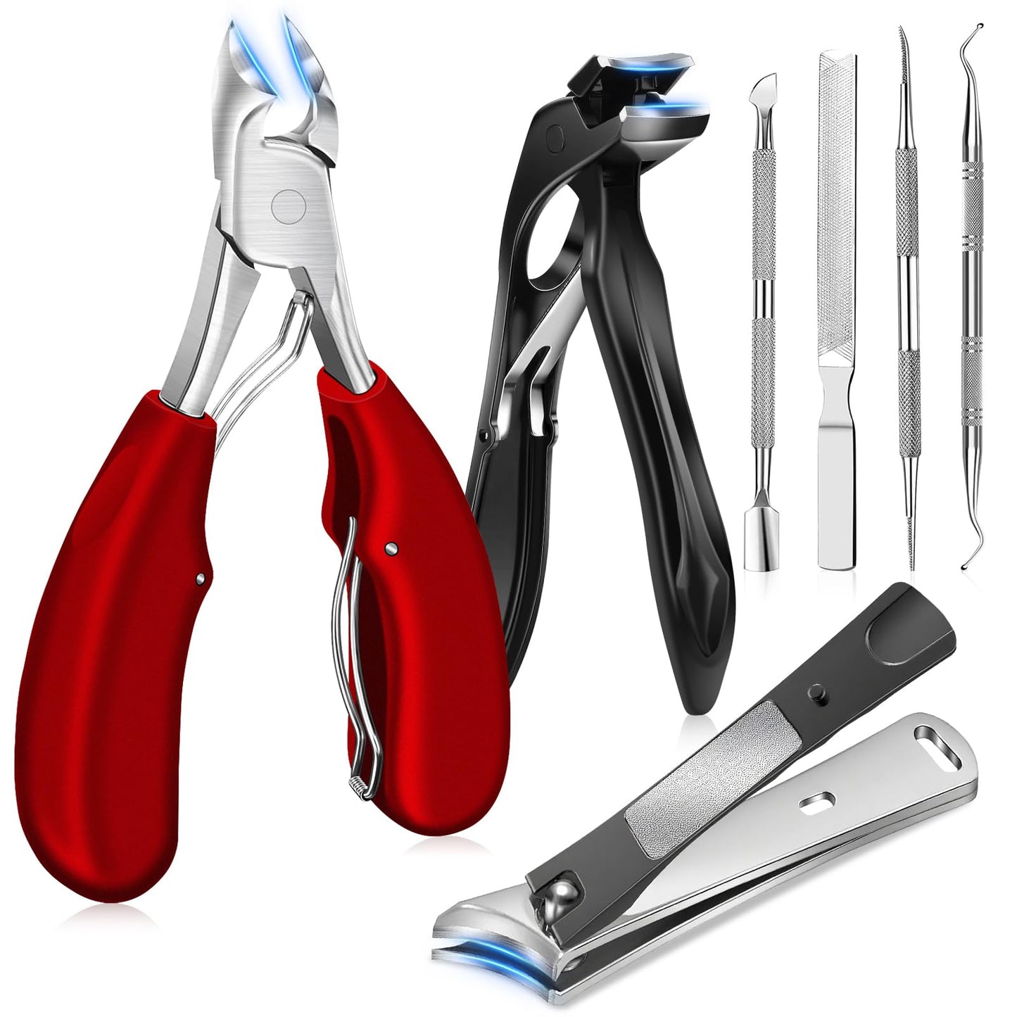 HEYMKGO 7Pcs Toenail Clippers for Thick Toenails Angled Head Large 45? Slanted Toe Nail Clippers Set Heavy Duty Nail Cutters Long Handle Wide Jaw