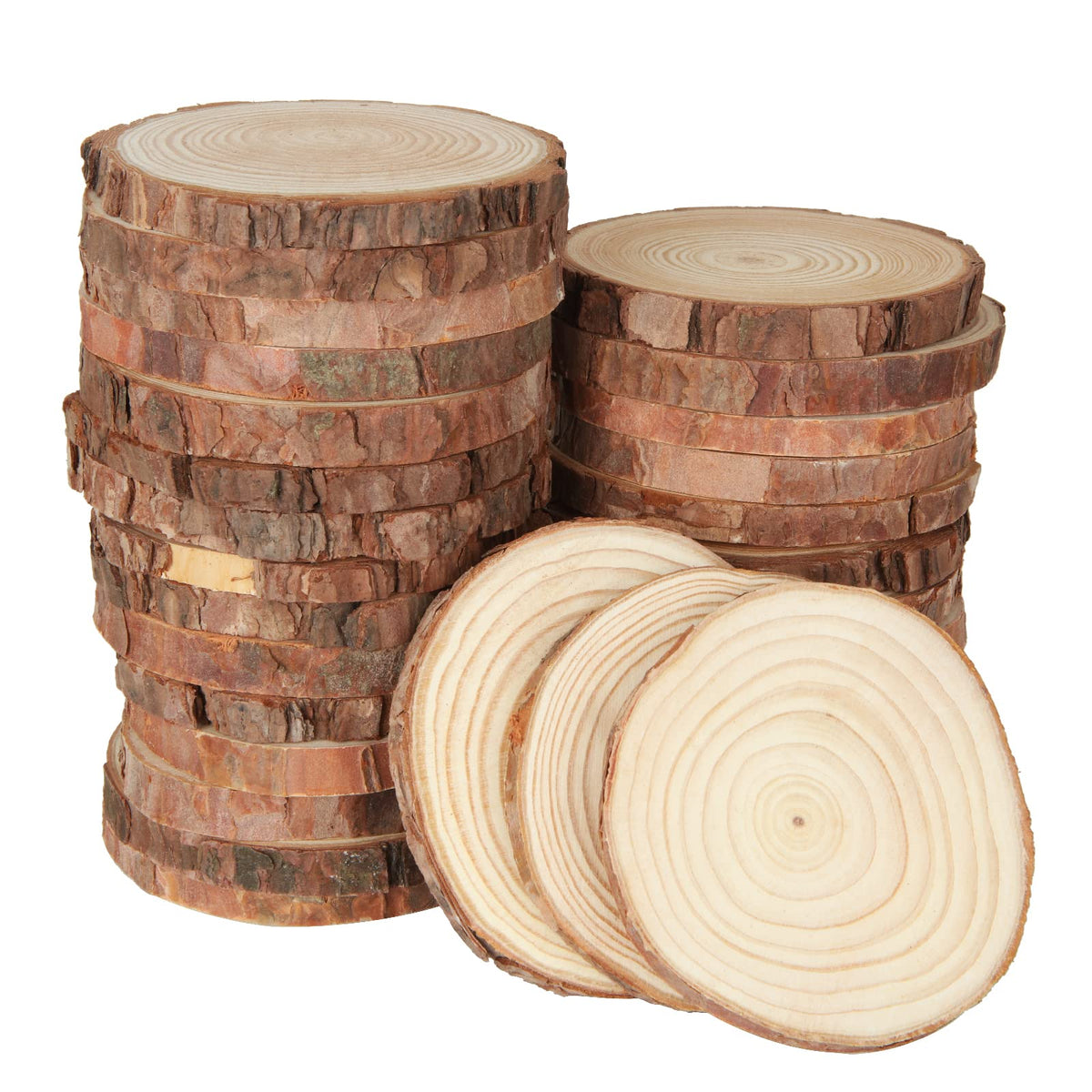 JMIATRY 30 Pcs Natural Wood Slices, 9-10cm Diameter Unfinished Round Wood Slices kit, No Hole Log Wooden Circles for Arts, Christmas or Wedding