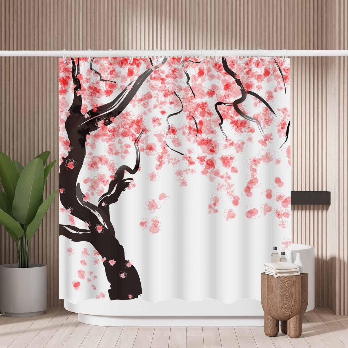 Woutay Shower Curtain Mould Proof Resistant Spring Blooming Flowers,Water Repellant Fabric,Polyester,Size 180x180CM
