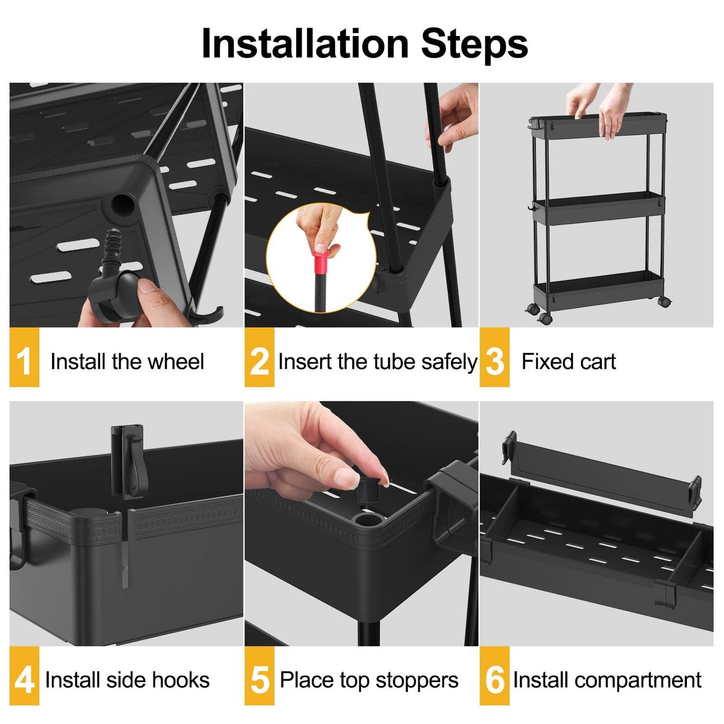 SAKA Slim Storage Cart,4 Tier Bathroom Rolling Utility Cart Storage Organizer Slide Out Cart