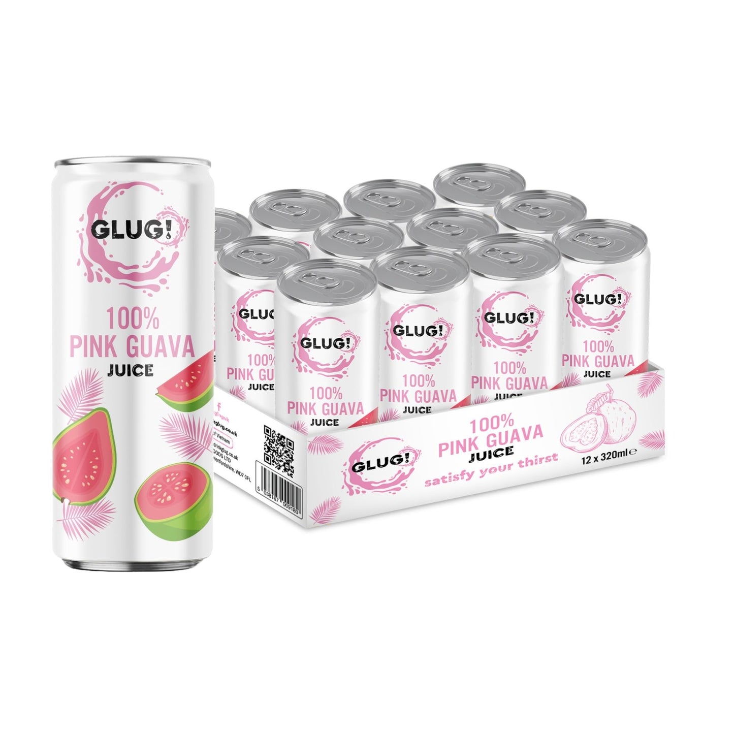 GLUG! 100% Pink Guava Fruit Juice, Healthy Juice Drink With No Added Sugar (12X320ML)