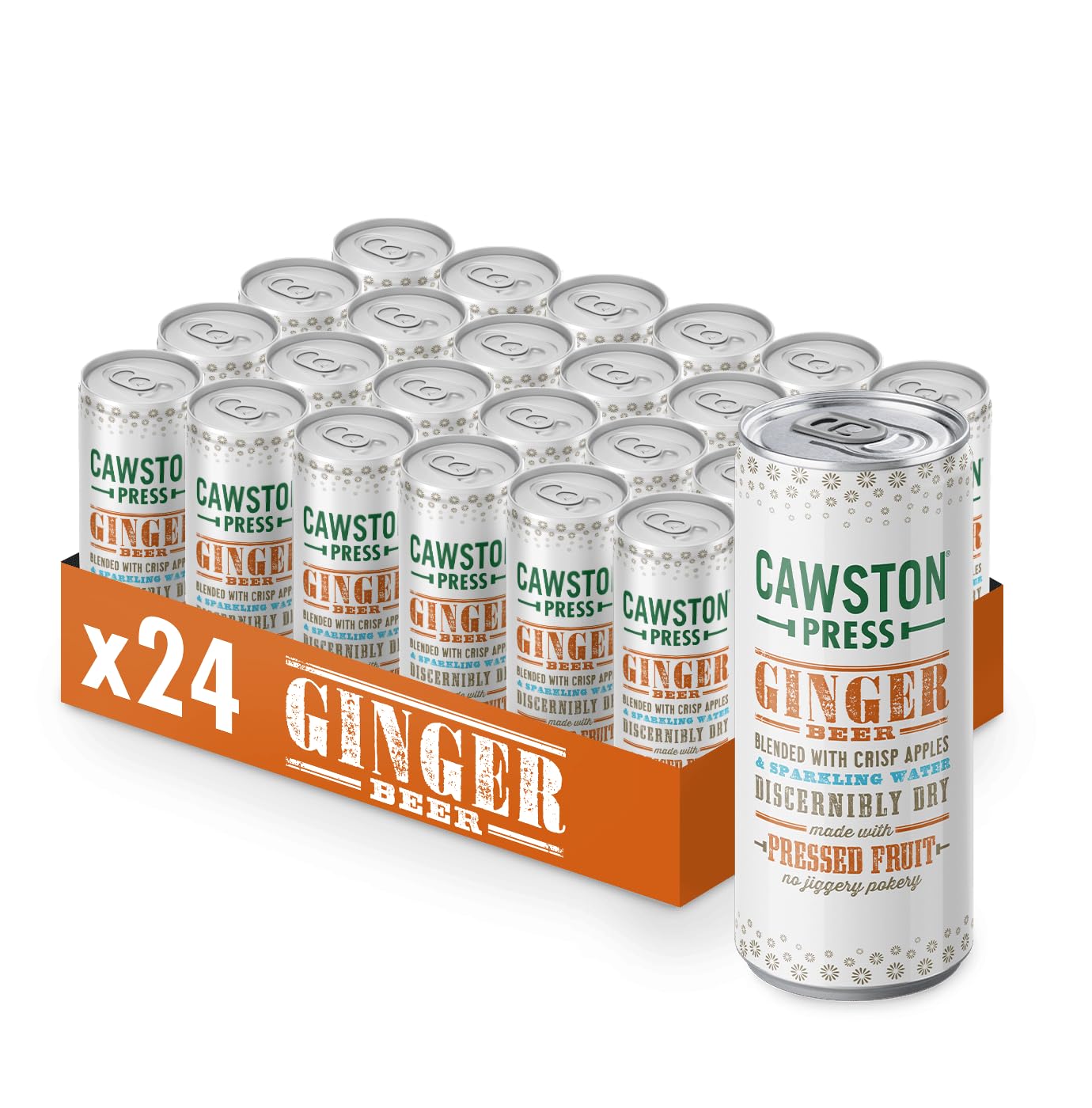 Cawston Press Sparkling Ginger Beer Blended with Sparkling Water and Pressed Apple (250ml x 24 cans) | Gluten Free - Vegan - No Added Sugar