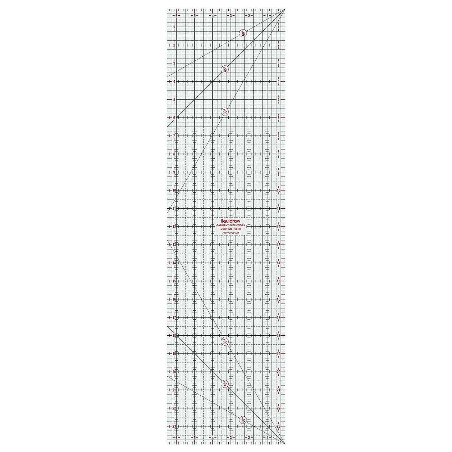 Liquidraw Patchwork Quilting Ruler - 6.5" x 24" | Transparent Acrylic | Clear, Bold Imperial Measurement Markings | Rectangle Quilting Template |