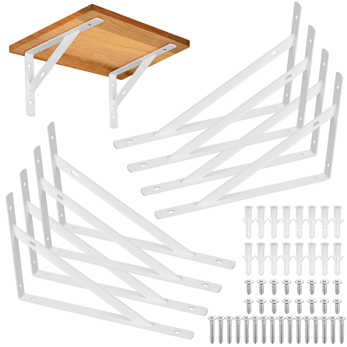 8 Pieces Shelf Brackets Heavy Duty, Wall Mounted Triangle Shelving Brackets, 90 Degree Right Angle Shelf Supporters Brace Brackets, for Living Room