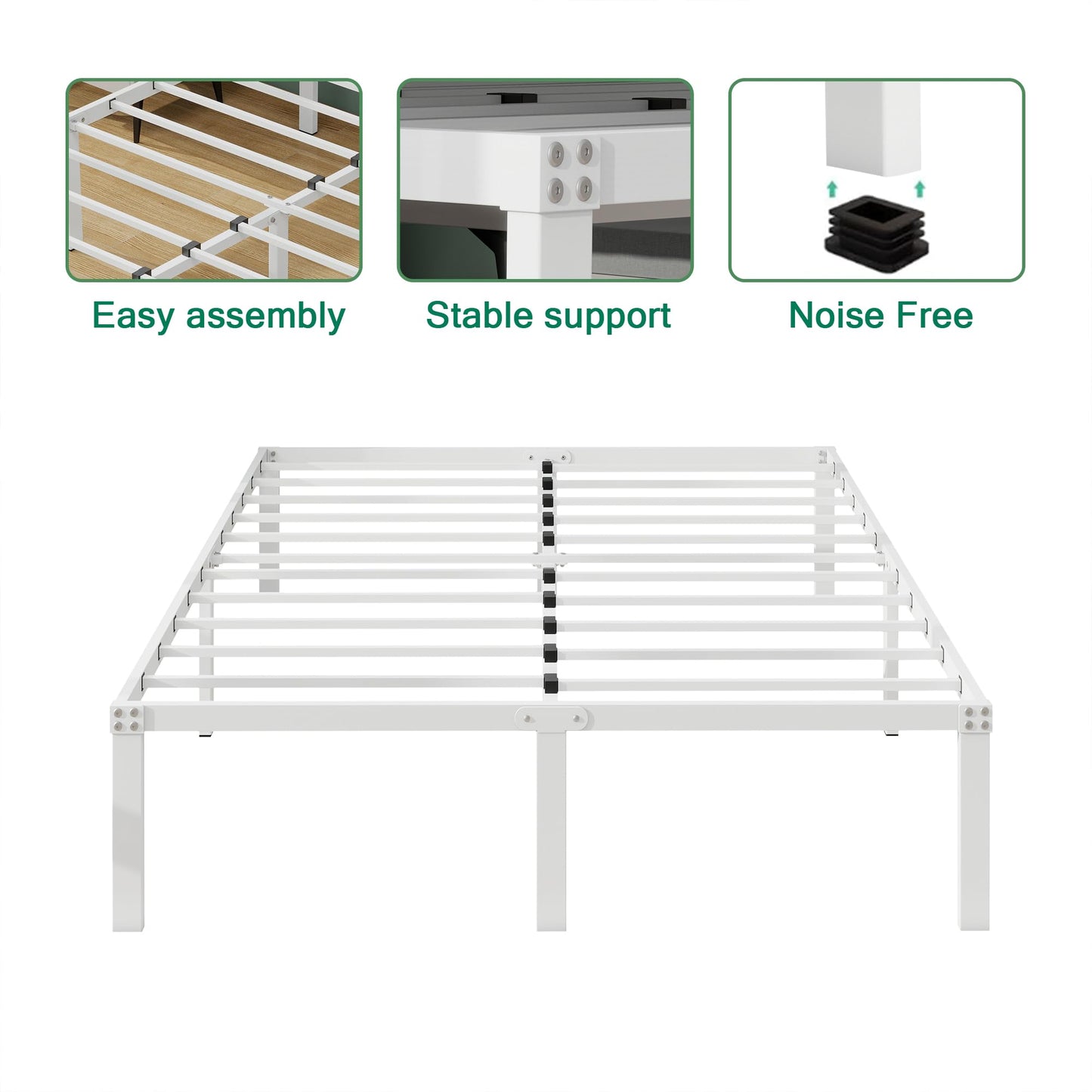 DUMEE 4ft6 Double Bed Frames, 36cm High Metal Platform Bed Frames Double with Storage Under Bed/Steel Slats Mattress Base, No Box Spring Needed