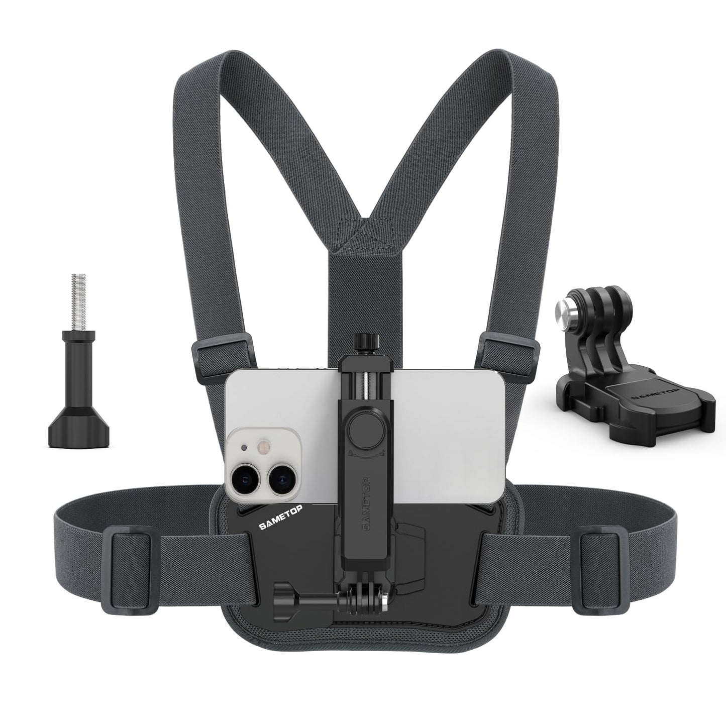 Sametop Phone Chest Mount Harness Holder Mobile Phone Strap Clip Compatible with iPhone Samsung GoPro 13/12/11/10/9/8 DJI Osmo and Most Cell Phones