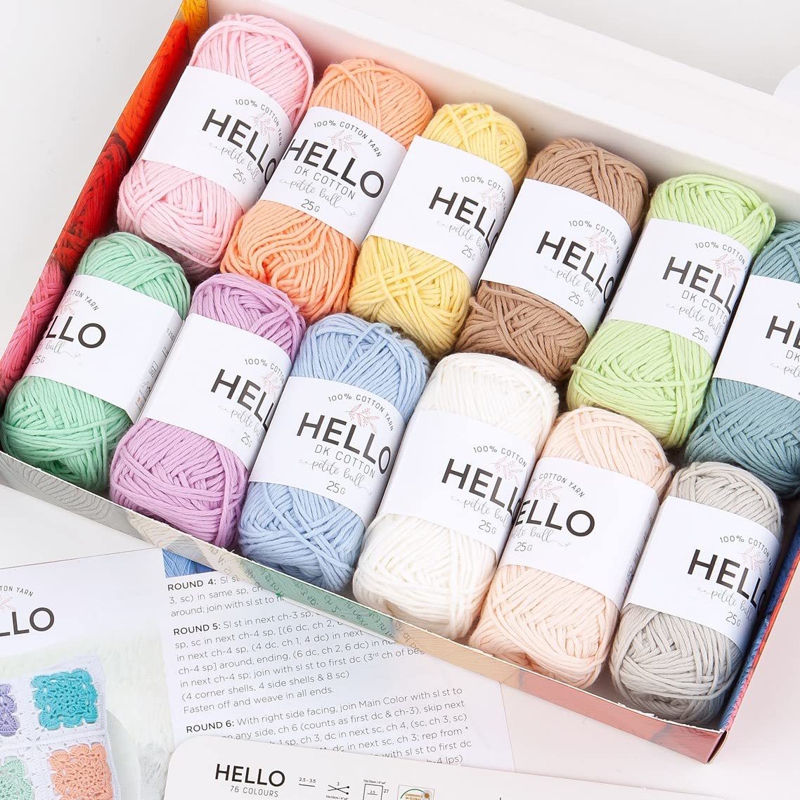 Hello 100% Cotton 12 Ball Yarn Pack - Pastel