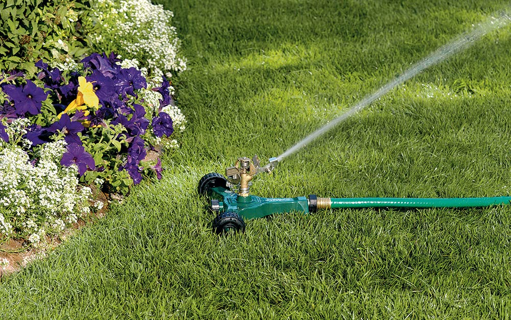 Orbit 56186N Brass Impact Sprinkler on Wheeled Base, Green
