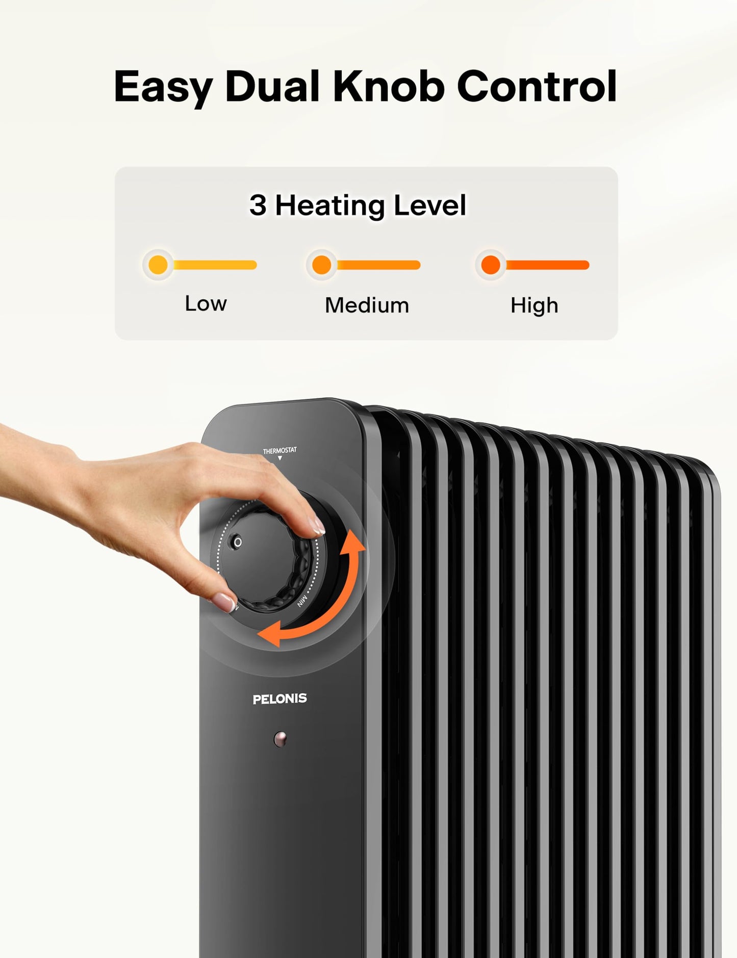 PELONIS PHOENIX 13M Oil Filled Radiator 2500W, Silent Space Heater - 13 Fins with Adjustable Thermostat, Black
