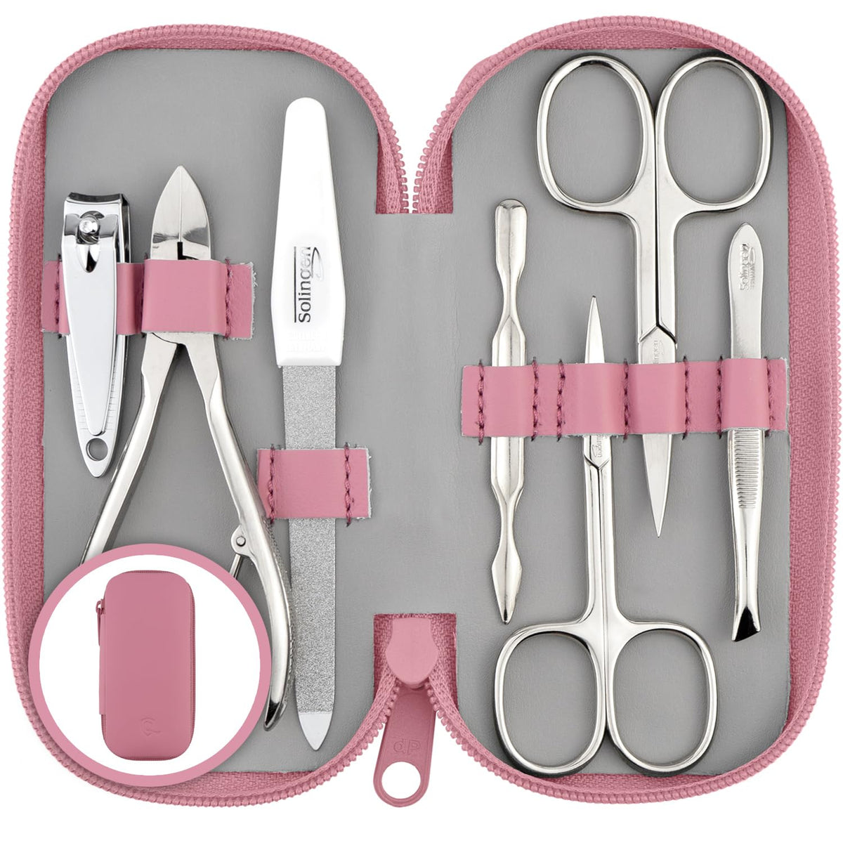 Solingen Manicure Set for Women & Men - 7-Piece Pedicure Kit Made in Germany with Nail Nippers - Elegant and Handy Fashion Leather Case - Ideal as a