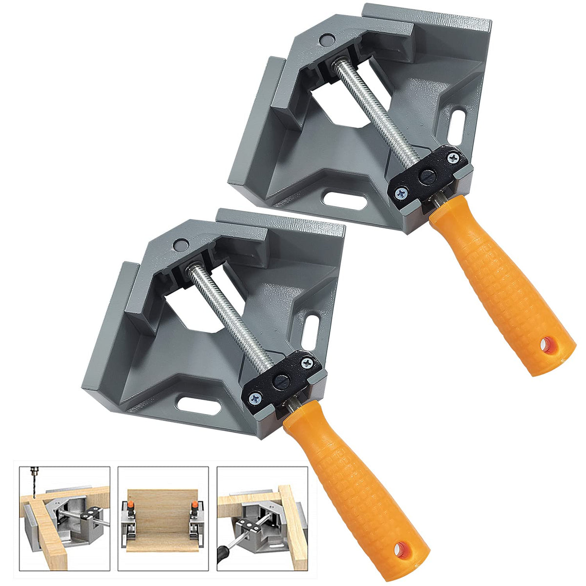 2 Pcs Right Angle Clamp, 90 Degree Corner Clamps for Woodwork, Single Handle Aluminium Alloy Vice with Adjustable Swing Jaw, Woodworking Clamps for