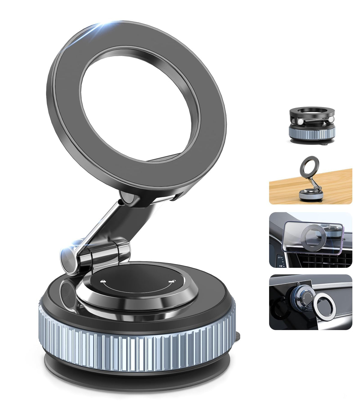 Gahenwo Vacuum Magnetic Car Phone Holder Stand,360? Adjustable Phone Mount for Magnetic with Suction Cup & Swivel Lock,Foldable Phone Holders Cell