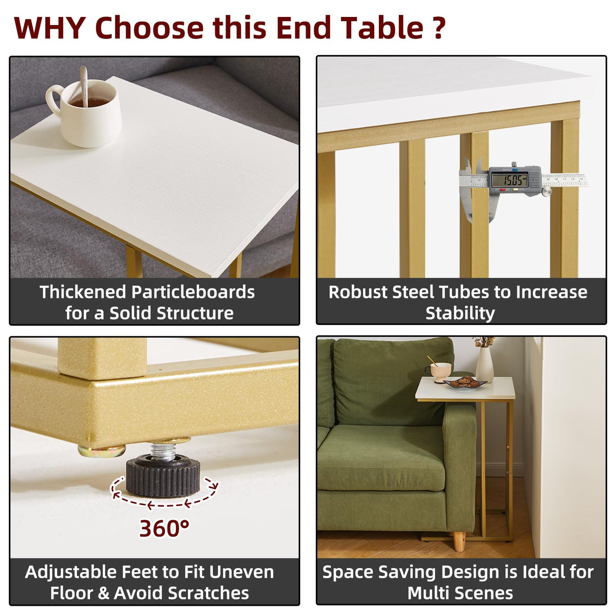 Aibiju Side Table C Shaped, Sofa End Table, Coffee Table for Small Space,Living Room, Bedroon, Balcony, Simple Structure, Modern