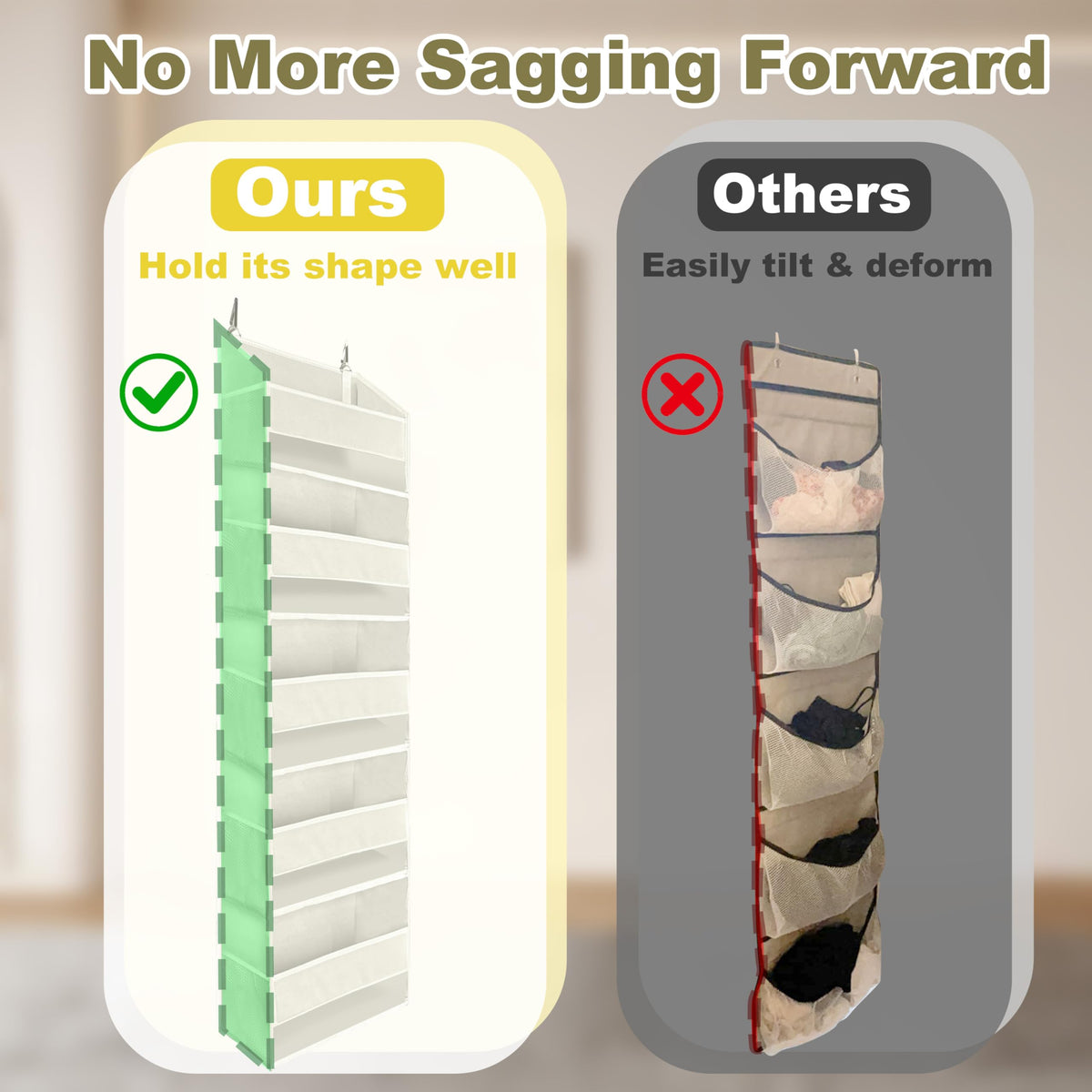 Hhverse Over Door Organiser Storage with 5 Front & 10 Mesh Side Pockets 50LB Weight Capacity Hanging Storage Large Capacity Door Storage with Clear