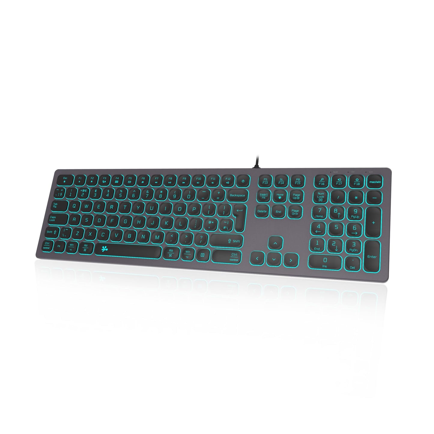 B.FRIENDIT Aluminum Slim Backlit Keyboard Wired - UK Layout Compatible with Apple iMac, Macbook, Mac and PC, USB Keyboard Numeric Keypad RGB Backlit