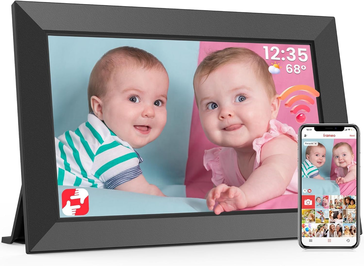 Frameo WiFi Digital Photo Frame 10.1 Inch - 1280x800 HD IPS Touch Screen Picture Frame Electronic, 32GB Memory, Auto Rotate, Wall Mountable, Digital