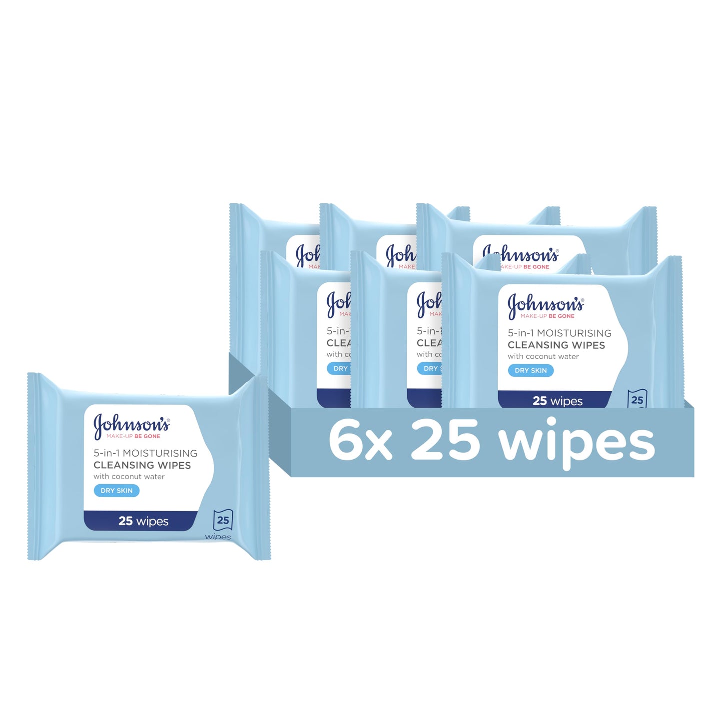Johnson's Face Care Makeup Moisturising Wipes, Pack of 6 x 25 Wipes