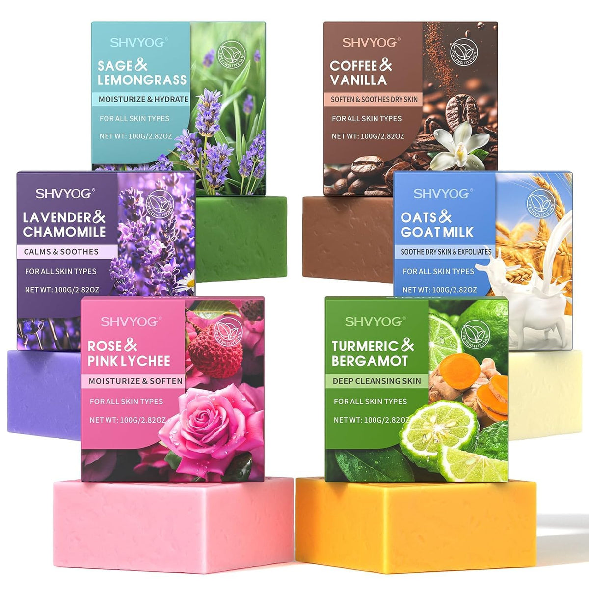 Natural Soap Bar Gift Set, Oatmeal Goat Milk, Turmeric, Lavender & Rose Soaps, Organic Essential Oil, Gentle Cleansing, Hydrat, Face & Body Soap, Gift
