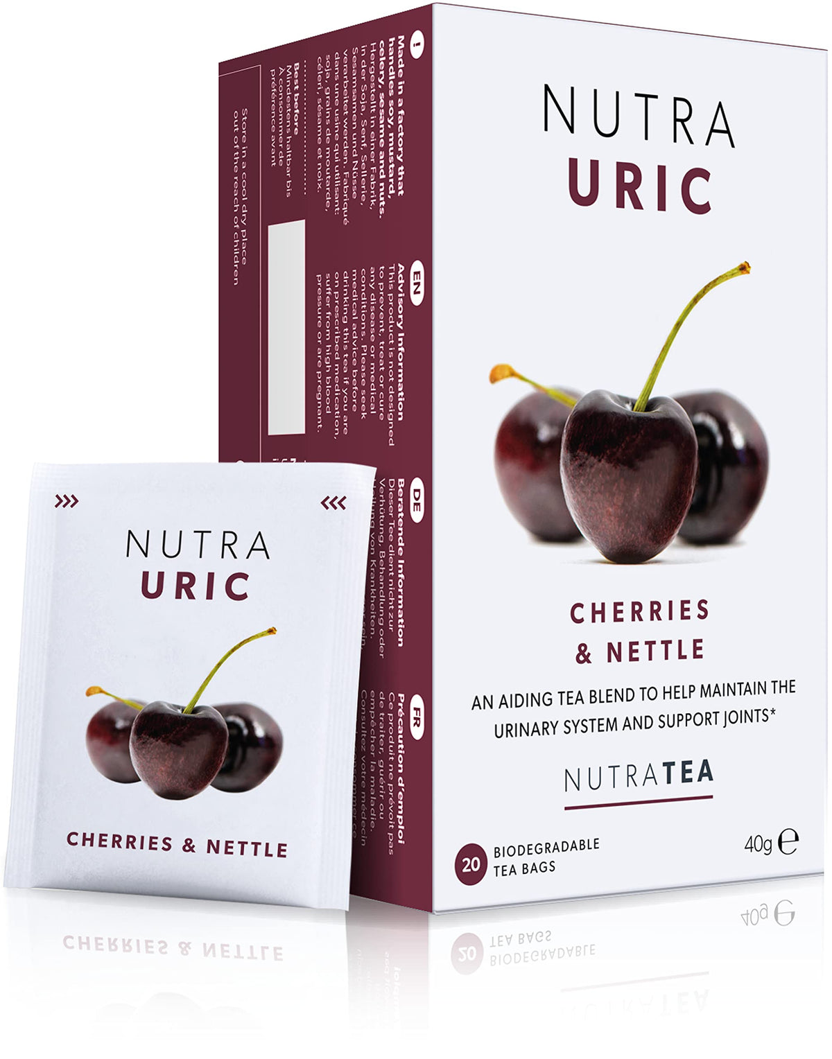Nutra Tea NUTRAURIC - Uric Acid Tea | Kidney Support Tea & Uric Acid Cleanse - Containing Natural Cherry, Nettle & Turmeric - 60 Individually Wrapped