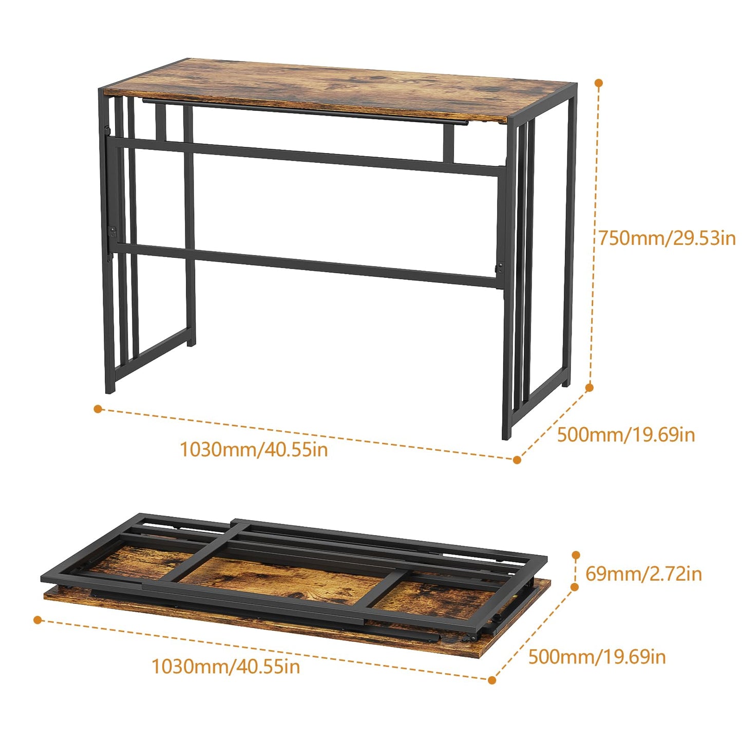 Ulifance Folding Computer Desk for Home Office No-Assembly Writing Desk (Rustic Brown)