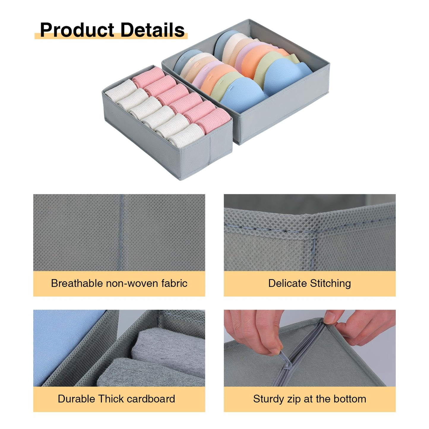 DIMJ 4 Pack Bedroom Drawer Organisers - Fabric Underwear Organiser Storage