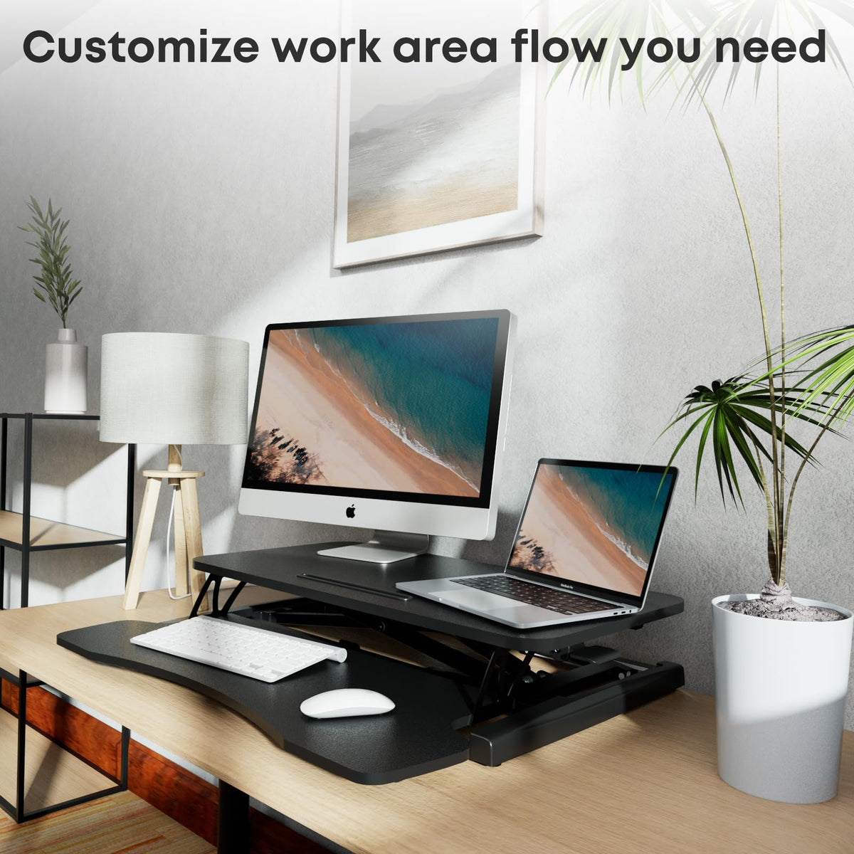 PUTORSEN 32 inch Standing Desk Converter, Height Adjustable Sit Stand Desk Converter for PC Computer Screens, Ergonomic Adjustable Desk Riser with 31