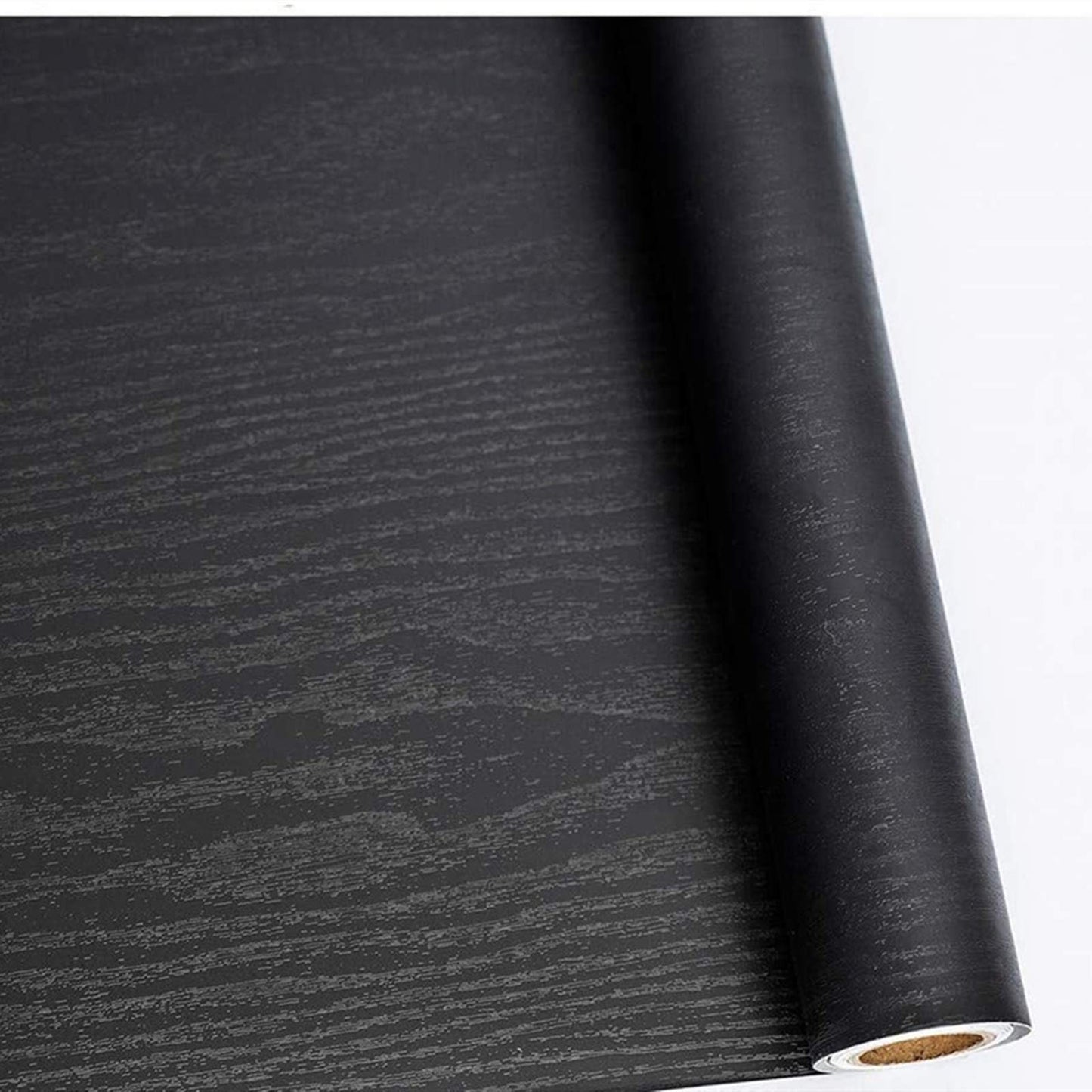 Abyssaly Black Vinyl Wrap Self Adhesive Wallpaper, Wood Effect Sticky Back Plastic Roll for Furniture, Removable Peel and Stick Wallpaper Decorative