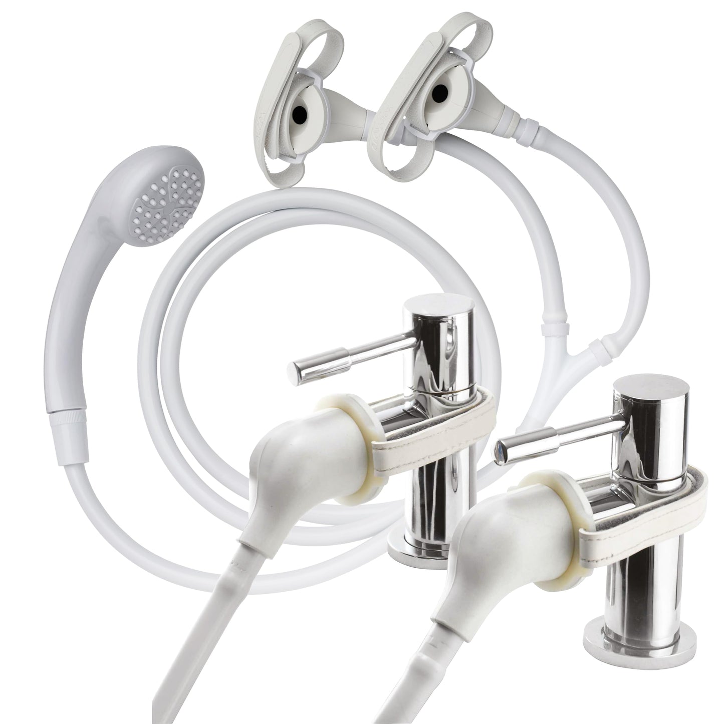 Croydex Secura Shower Head and Hose - Easy Install Push On Shower Attachment for Bath Taps with 1750mm Hose Length, Straps to Secure, Rub Clean