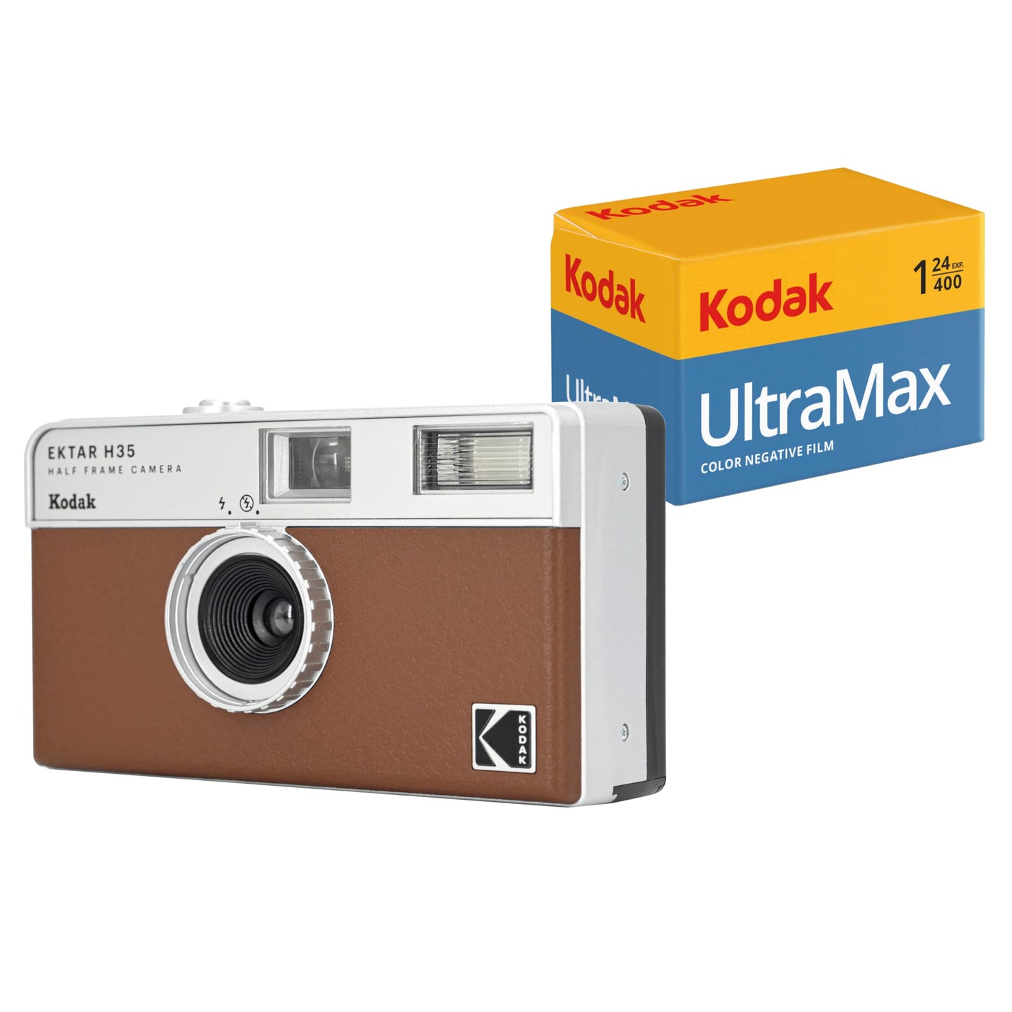 KODAK EKTAR H35 Half Frame Film Camera (Brown, Bundle with 24exp film)