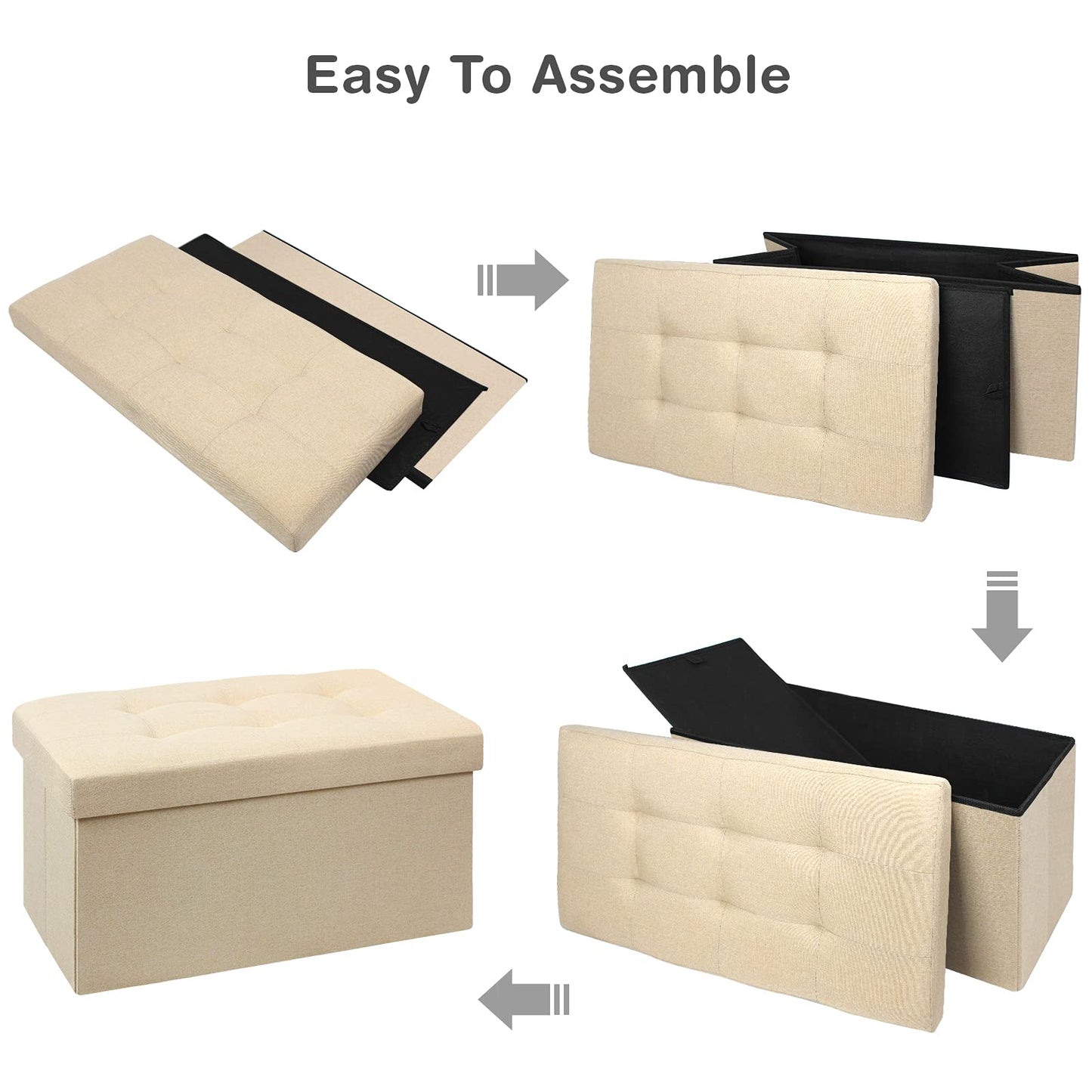 BRIAN & DANY Folding Linen Storage Boxes Footstool Ottoman, Foot Rest Stool, Foldable Seat Bench Footrest - Beige, 76 x 38 x 38 cm