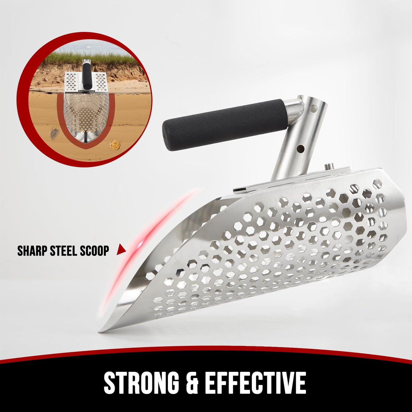 Sand Scoop for Metal Detecting, Stainless Steel Detector Scoop, Metal Detecting Shovel with Long Steel Handle, Metal Detecting Accessories , Metal