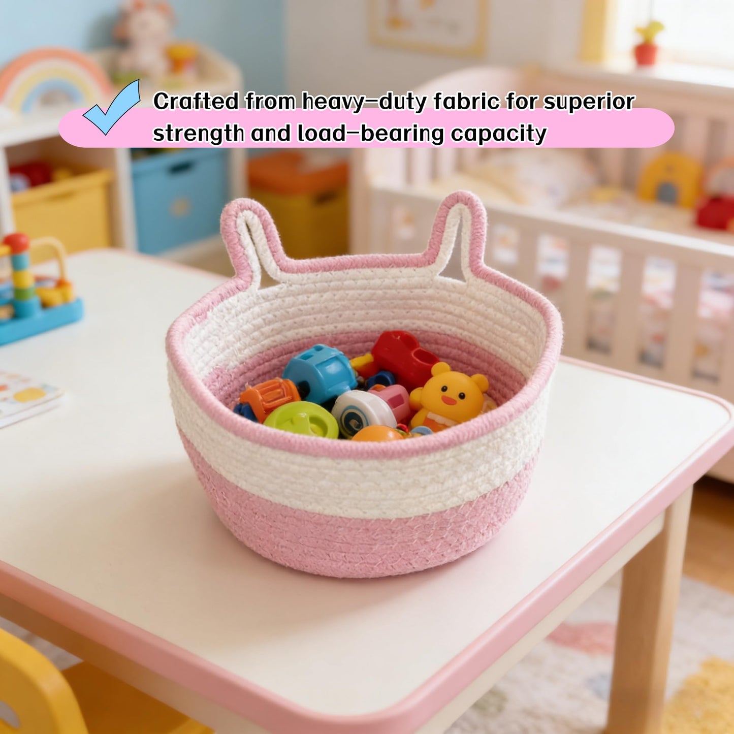 3 Pcs Pink Rabbit Basket,Cotton Rope Woven Empty Gift Hamper Baskets