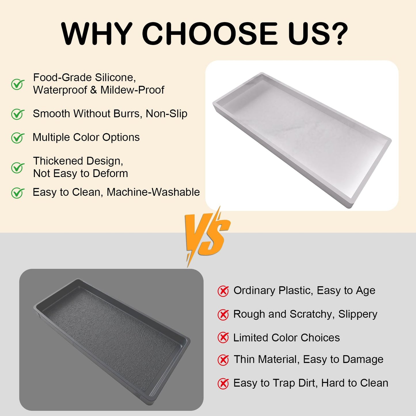 Silicone Bathroom Vanity Tray, 20x10cm Toilet Tank, Kitchen Counter Trays, Rectangular Silicone non-slip, Easy to Clean and Shatterproof, for Perfume