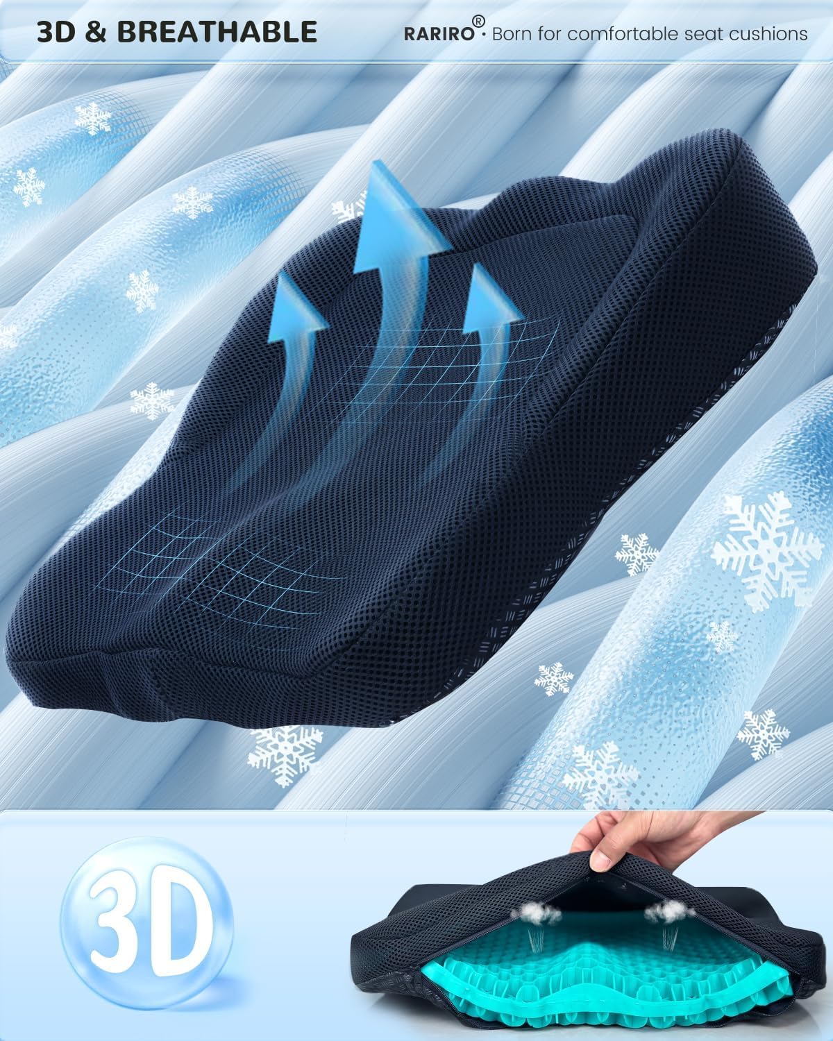 Double-Layer Honeycomb Gel Seat Cushion, Pressure Relief for Long Sitting