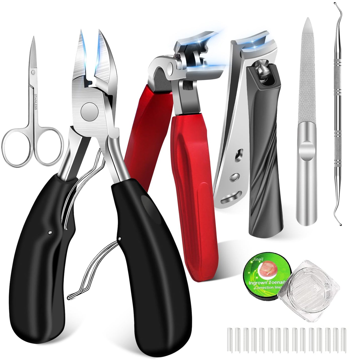 DUAIU 7 Pcs Toenail Clippers for Thick Toenails for Seniors Angled Head Large Slanted Toe Nail Clippers Set for Men Heavy Duty Ingrown Toenail
