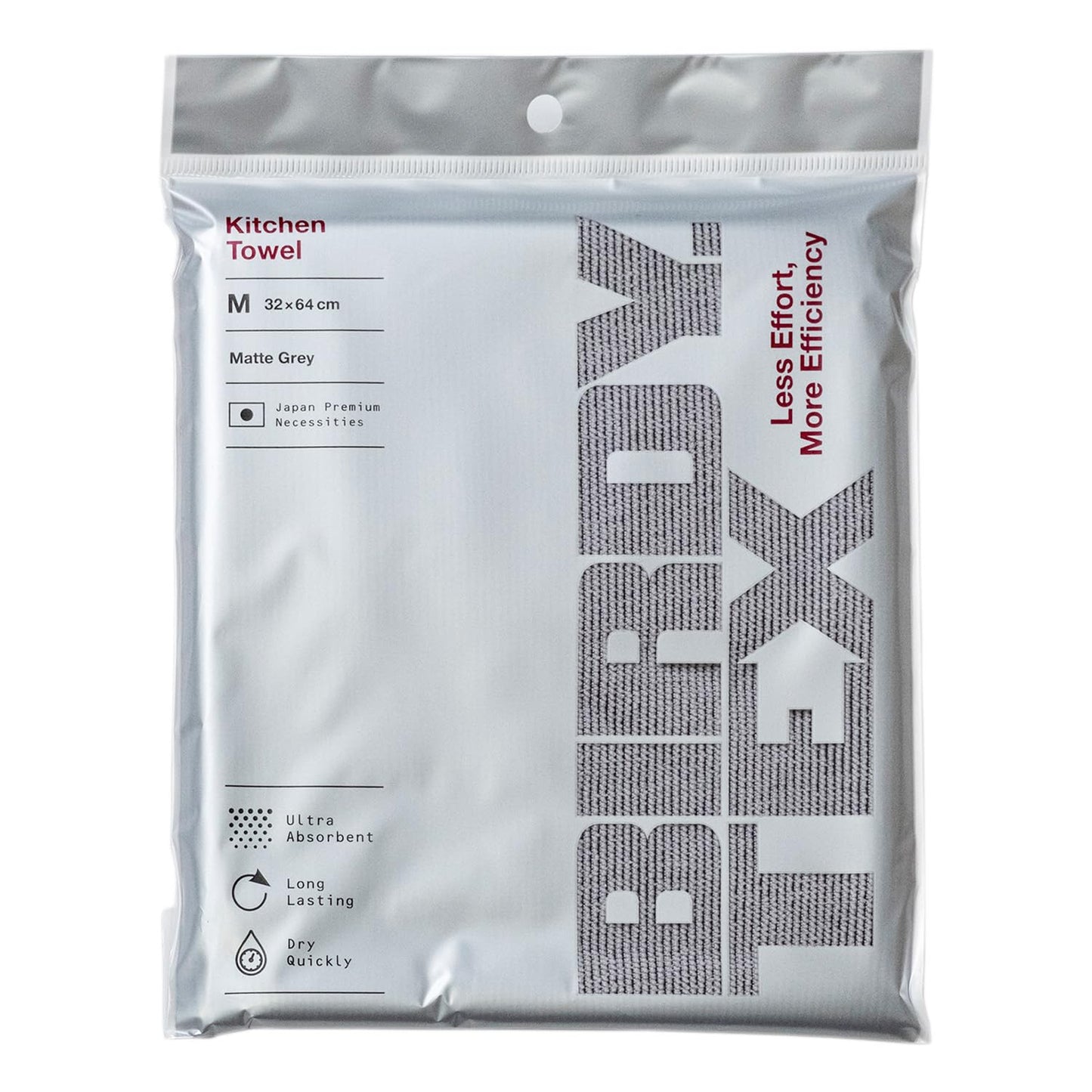 BIRDY. TEX Kitchen Tea Towel, Medium, Gray, Lint-Free, Ultra Absorbent, Fast Drying, for Dishes, Made in Japan (32x64cm)