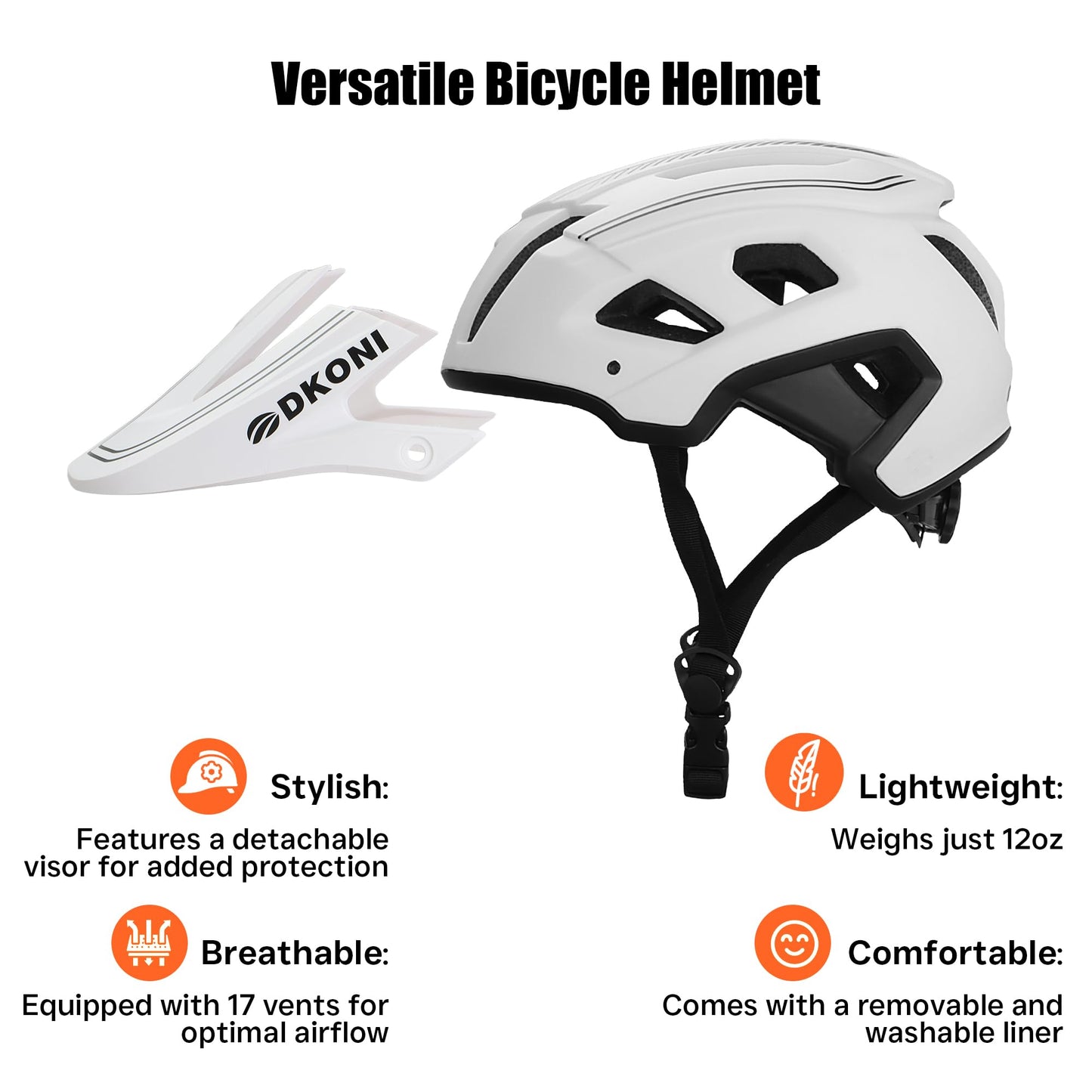 DKONI MTB Mountain Bike Helmet for Youth and Adults, Unisex, Lightweight, Adjustable Fit 54-61cm, Removable Visor and Liners, 17 Large Air Vents