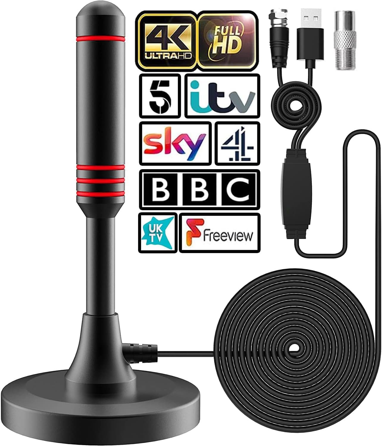 2026 Newest HDTV Aerial - Indoor TV Aerial for Smart TV with Signal Booster - Digital TV Aerial for Freeview TV 600 Miles Long Range Support 4K 1080P