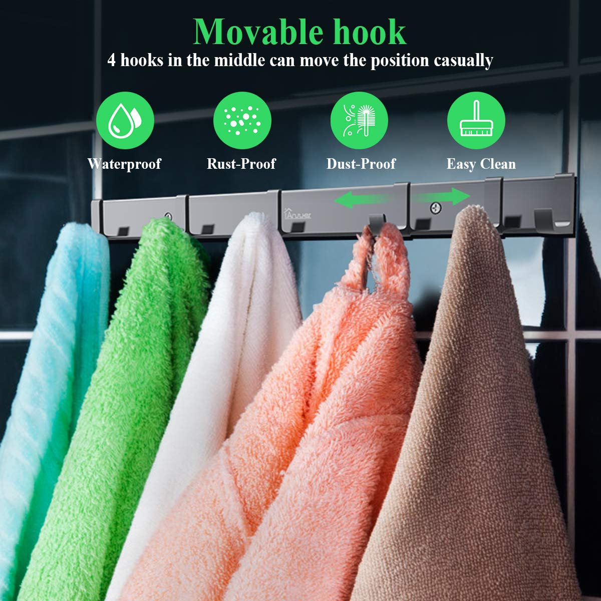 Anjuer Coat Hanger Clothes Rack 6 Active Hooks Heavy Duty Clothes Hat Holder Aluminum Alloy