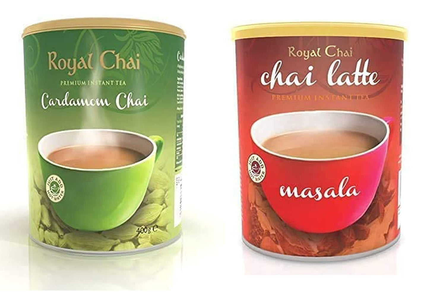 Royal Chai Elaichi Sweetened 400g and Masala Sweetened 400g ? Premium Instant Tea ? Natural Instant Cardamom and Masala Indian Tea