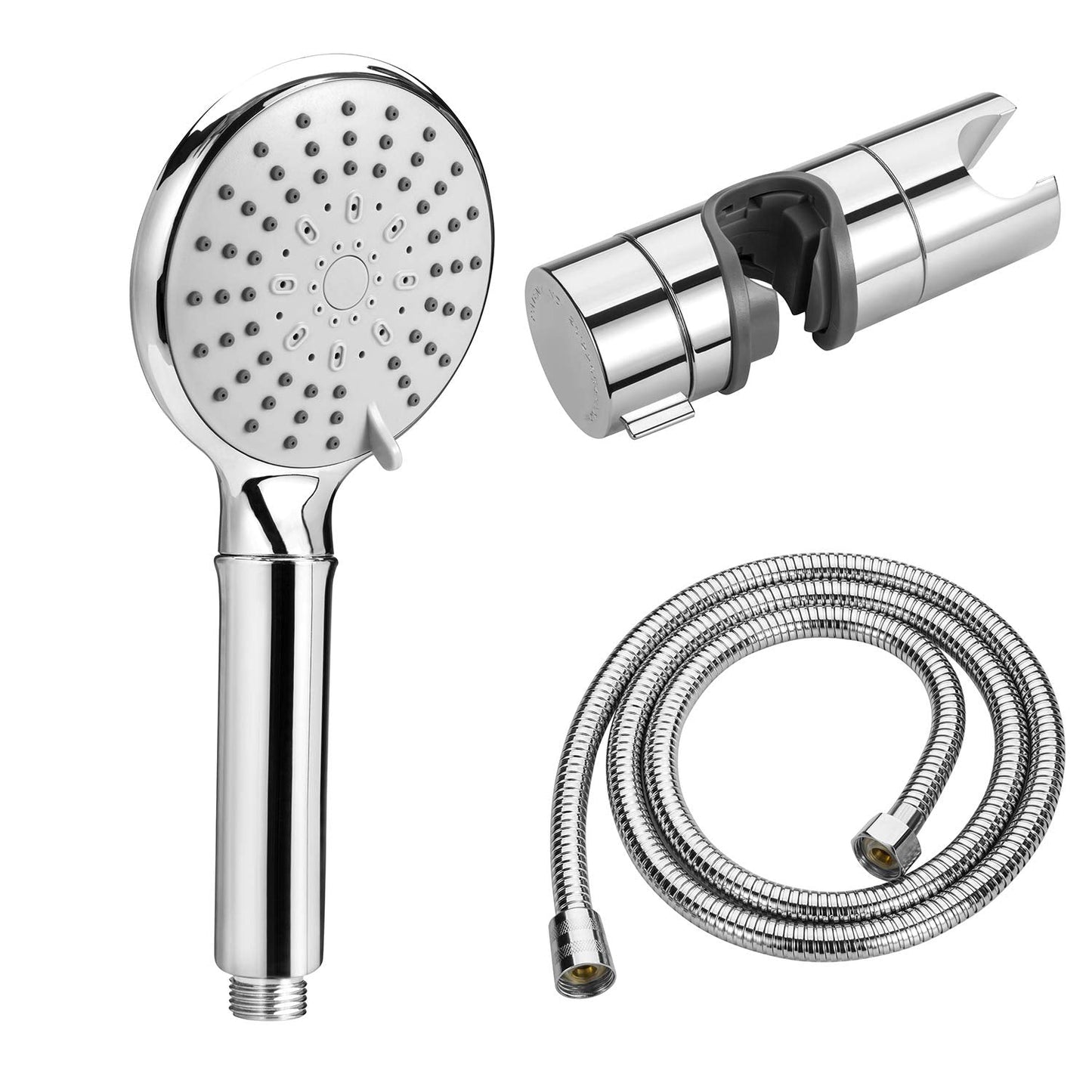 QIWODE Shower Head with Hose and Showerhead Holder, Universal Handheld Shower with Adjustable 5 Sprays Modes, Showerhead Bracket for Slide Bar of
