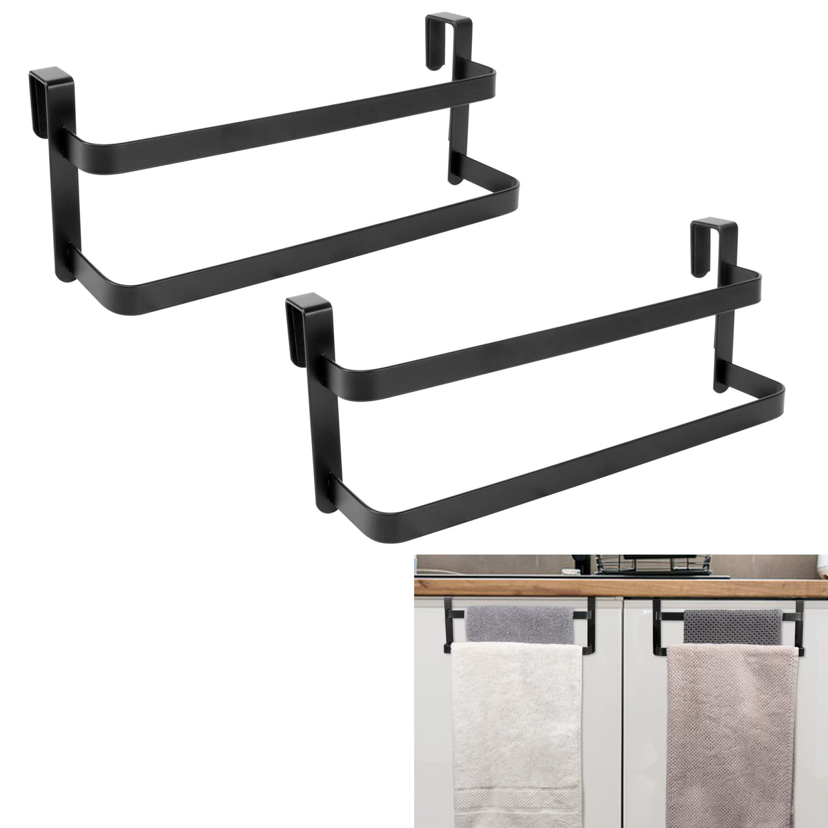 RedCall 2 Pack Towel Holder for Kitchen Cabinet,Two-Tier Kitchen Towel Rack,Steel Over Cabinet Door Towel Bar,Double Towel Bar Rack for Bathroom