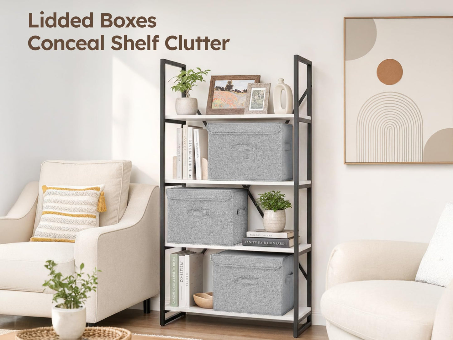 37.8L Stackable Storage Boxes with Lids Linen Clothes Wardrobe Organiser