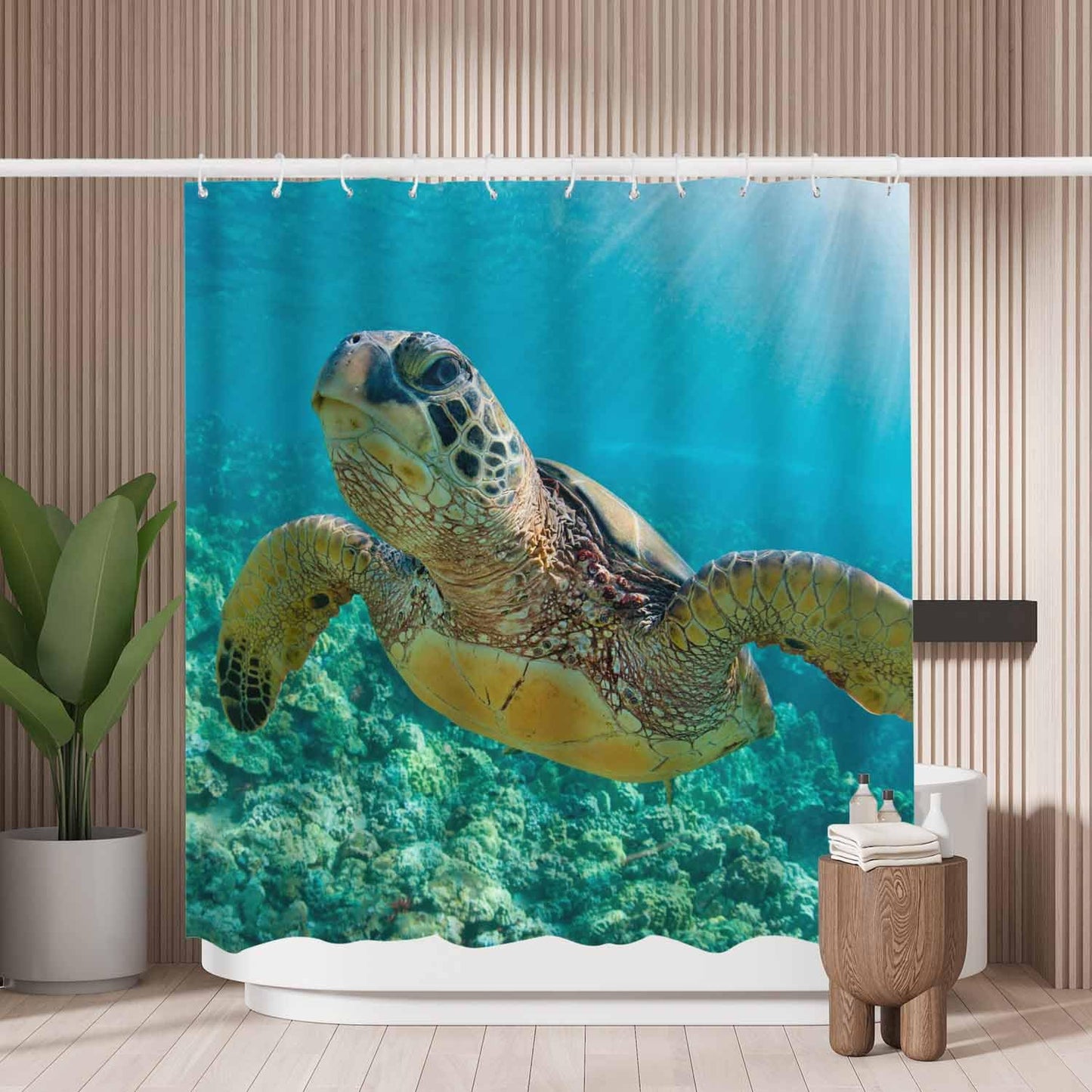 Woutay Shower Curtain Water Repellant Fabric Sea Turtle,Mould Proof Resistant,Polyester,with 12 Plastic Hooks