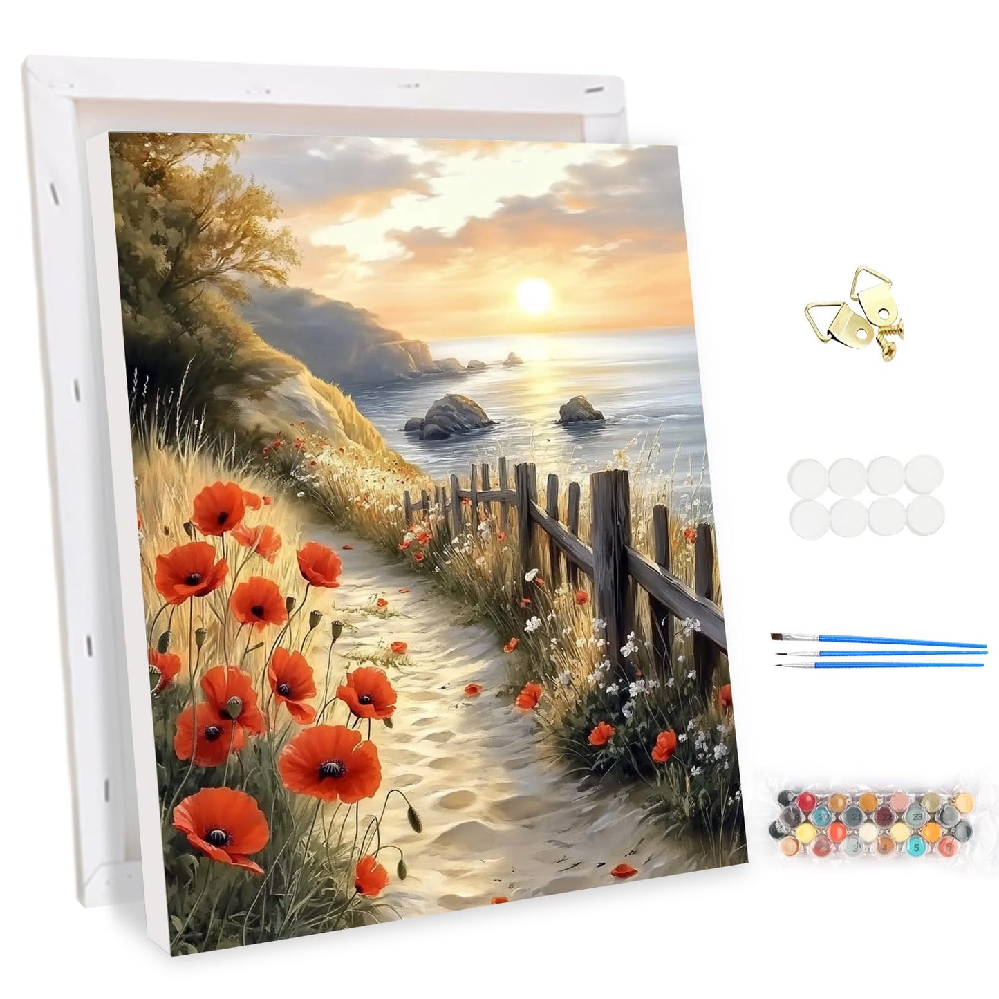 MEIYUDA Paint by Numbers for Adult with Frame Landscape, Flower DIY Canvas Oil Painting Kit for Beginner, Arts and Crafts Drawing Paintwork for Home
